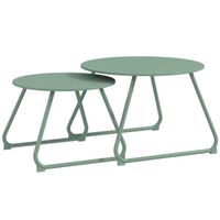Tables basses gigognes de jardin métal époxy vert - OUTSUNNY - Lot de 2 - Modulables - Encastrables