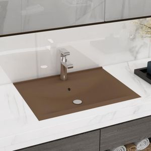 LAVABO - VASQUE Lavabo en céramique ATYHAO - Crème mat - Rectangulaire - Surface mate et design luxueux