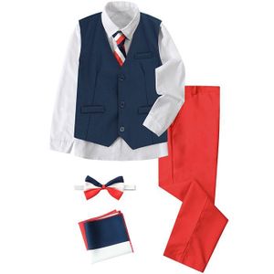 COSTUME - TAILLEUR Costume pour Garçons Ensemble 3 pcs Gilet + Chemise + Pantalons  6-14 Ans Drapeau Français Bleu + Rouge + Blanc