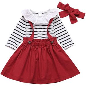 Ensemble de vêtements 3piècesEnsemble de vêtements pour bébé fille - Combinaison à manches longues, jupe, bandeau-rouge