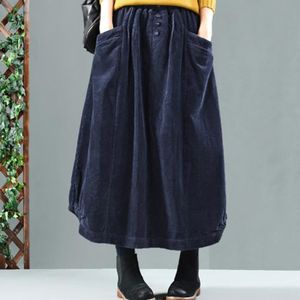 JUPE Jupe automne classique velours côtelé jupe femmes Vintage longues jupes 2021 printemps femme - Bleu