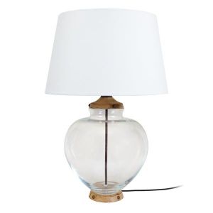 LAMPE A POSER TACKS-Lampe à poser carré verre  vieilli Abat-jour: tambour tissu blanc 1 ampoule E27 ancien/rustique P35xD35xH67cm