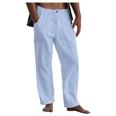 Pantalon Homme Lin Coton Été - Cordon De Serrage - Taille Haute - Coupe Ample - Léger Respirant - Pour Plage Yoga