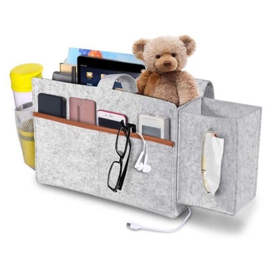 Organisateur Chevet Canapé MDDZ - Poche De Lit Suspendue 5 Poches Gris Clair Pour Téléphone Magazine Lunettes