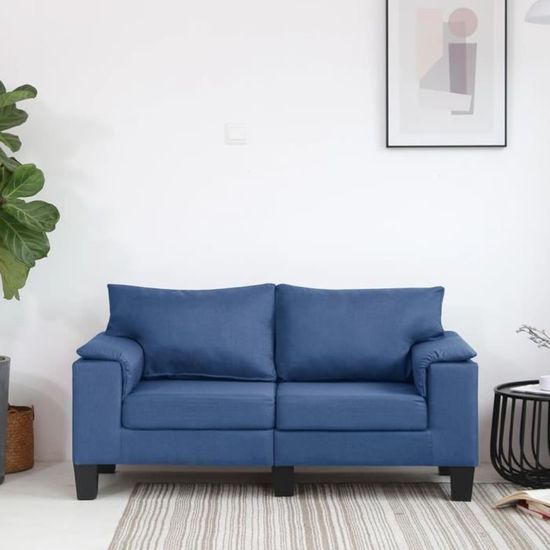 Chic© Canapé droit fixe 2 places Moderne Canapé de relaxation Bleu - Tissu #71894