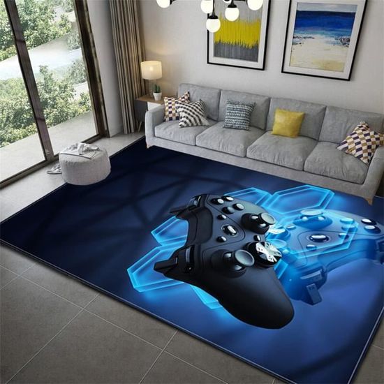 Tapis De Sol Terrain De Sport 3D - Foot, Basket, Volley | Pour Chambre D’ado, Salon, Espace Gaming | Antidérapant, Coloris Bleu Ou Vert - 4