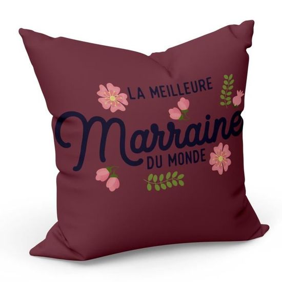 Housse de coussin Rouge La Meilleure Marraine du Monde Famille Filleule ...