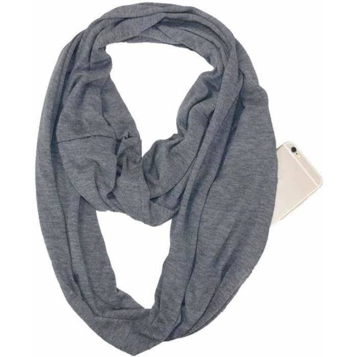 Écharpe De Voyage Avec Poche Zippée Cachée - Foulard Infinity 180 Cm - Rangement Passeport, Téléphone, Argent - Pour Avion, Travail, Vacances - 11