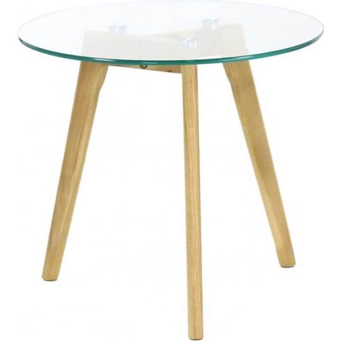 Theana - Table Basse Ronde Verre Trempé et Pieds Métal