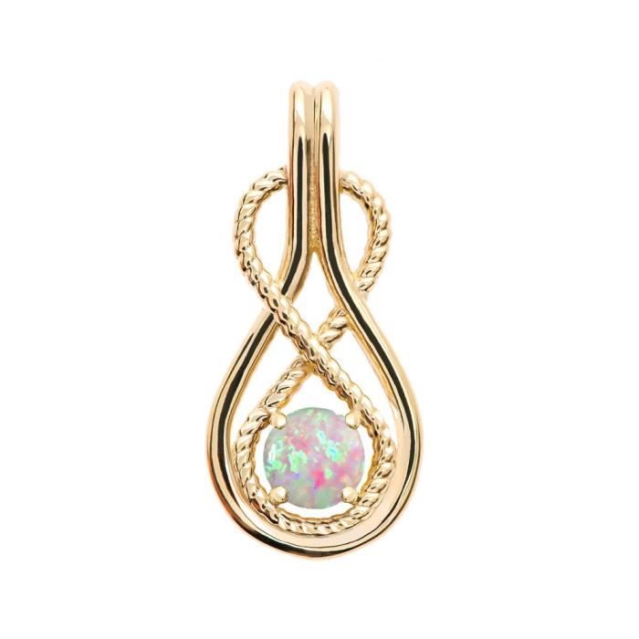 Chaine De Cou Vendue Seule JJ91B Infinity Corde Octobre Birthstone Femmes Opal Pendentif en or jaune 10k