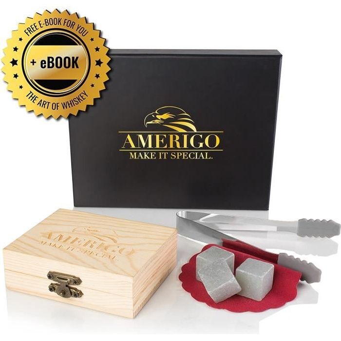 Ensemble de Cadeaux Whisky Pierres par Amerigo - Ensemble de 9 Whisky Rocks - Whisky Stones Gift Set - Whisky Glacon Granit
