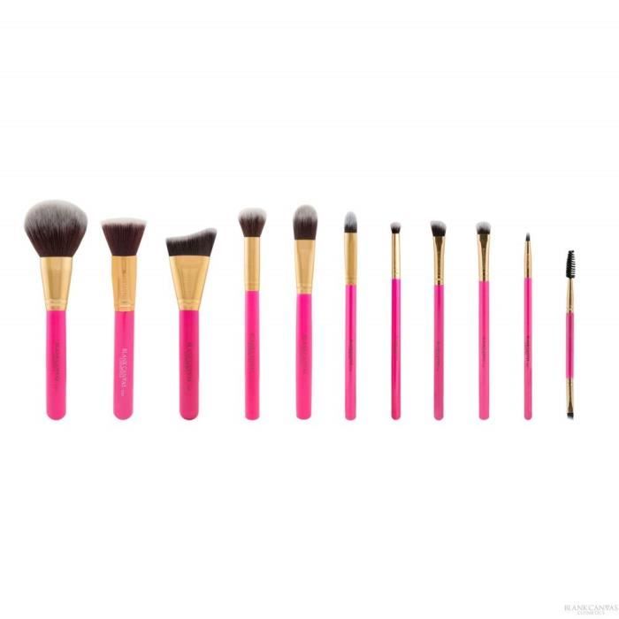 BLANK CANVAS Lot de 12 pinceaux de maquillage en toile vierge pour visage et yeux Rose vif/doré - BC12PCHPG