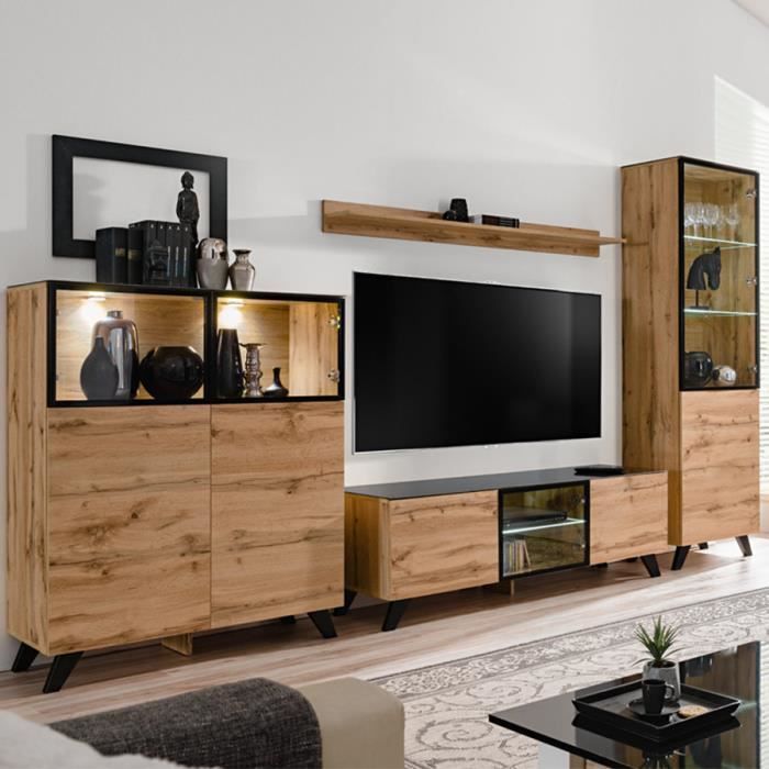 Ensemble télé industriel couleur bois SERANOVA Marron L 340 x P 45 x H 195 cm