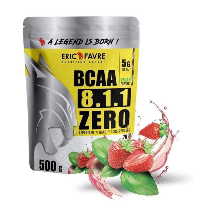 BCAA POUDRE 8.1.1 Zero - Acides Aminés Musculation Vegan 500 Gr - Laboratoire Français Eric Favre (Fraise Basilic)