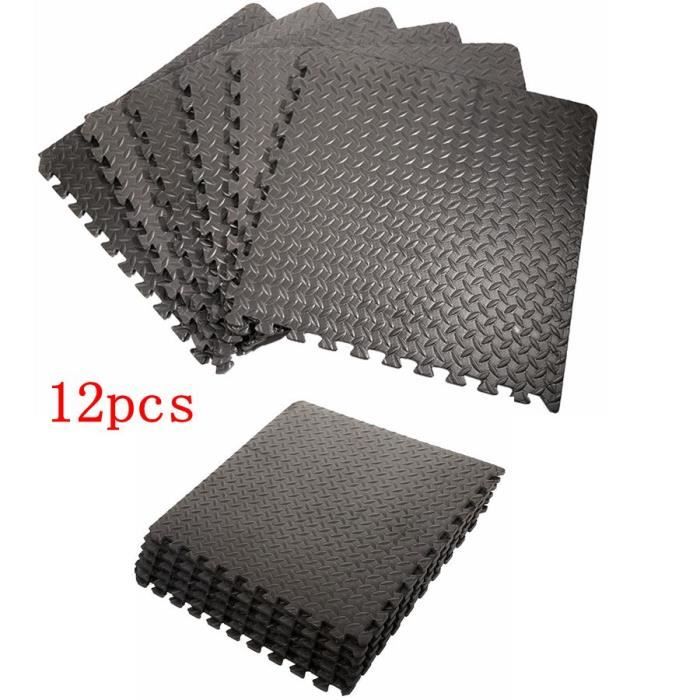 Ensemble de 12 Carrées EVA (motif de feuille) Tapis mousse de sol 63 x 63 x 1,2 cm, Noir Tapis de sol -12 Pcs / ensemble -63 x 63 x