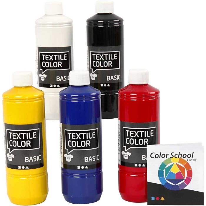 Assortiment de peinture pour tissu à base d'eau de qualité - couleurs durables. Fixer au fer à repasser pour que les couleurs