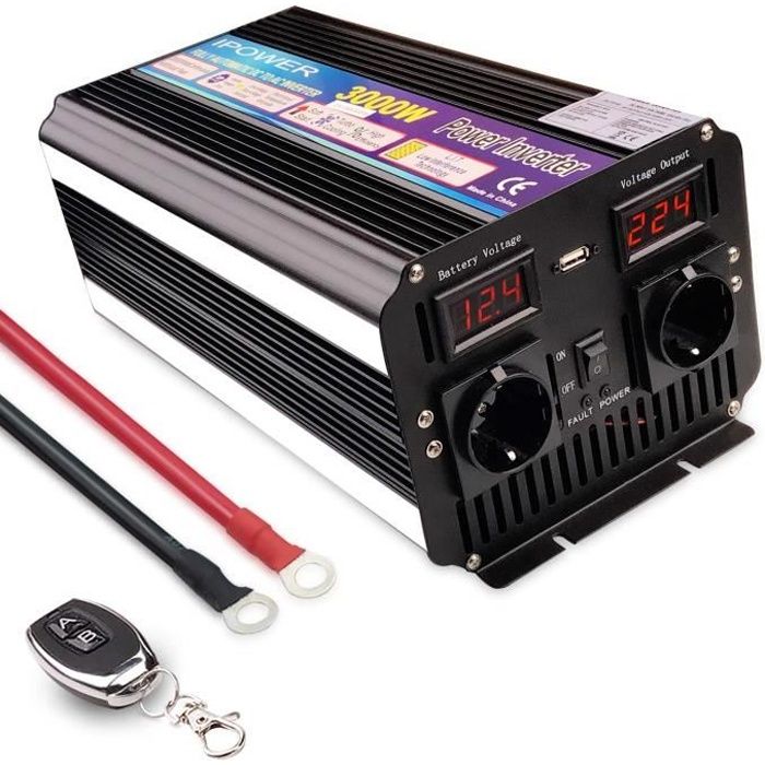 Yinleader Convertisseur 12v 220v 3000W-6000W Onde sinusoïdale modifiée onduleur USB LED (avec télécommande)