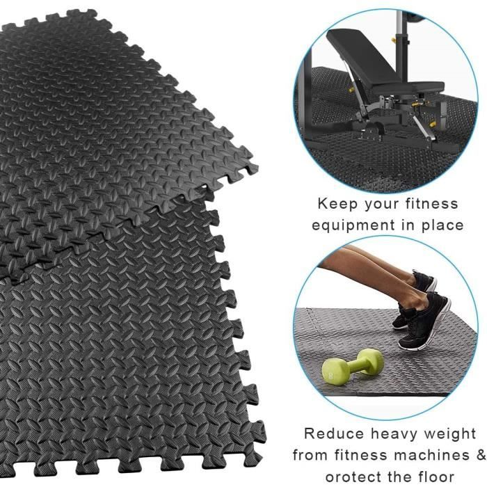 QIAN - 6pcs Tapis de Protection de Sol - Isolation Contre Coups, Bruits, Éraflures - Tapis de Fitness EVA Noir pour Gym Musculation