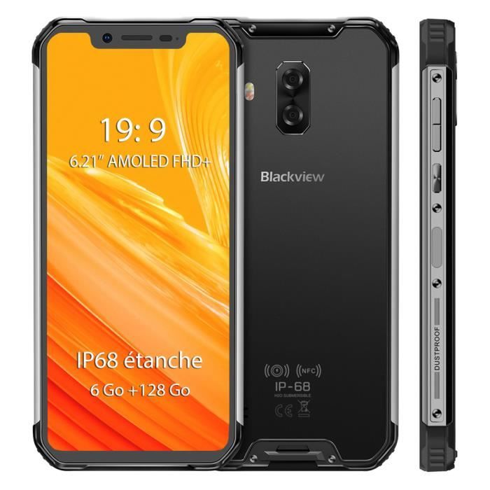 Blackview BV9600 Pro Smartphone 4G 6Go+128Go Écran 6.21- AMOLED Helio P60, Étanche IP68/IP69K Téléphone portable Débloqué - Argent