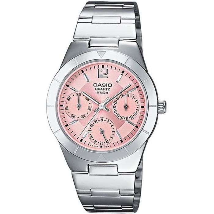 Bracelet acier femme - CASIO - Montre femme Casio collection women fond rose - Couleur de la matière:Blanc