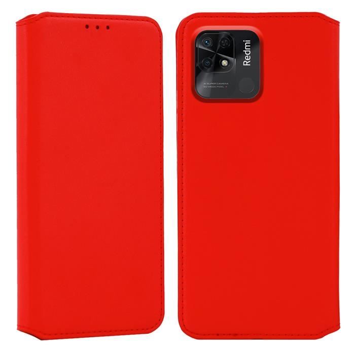Coque pour Xiaomi Redmi 10C - Portefeuille Cuir - Rouge