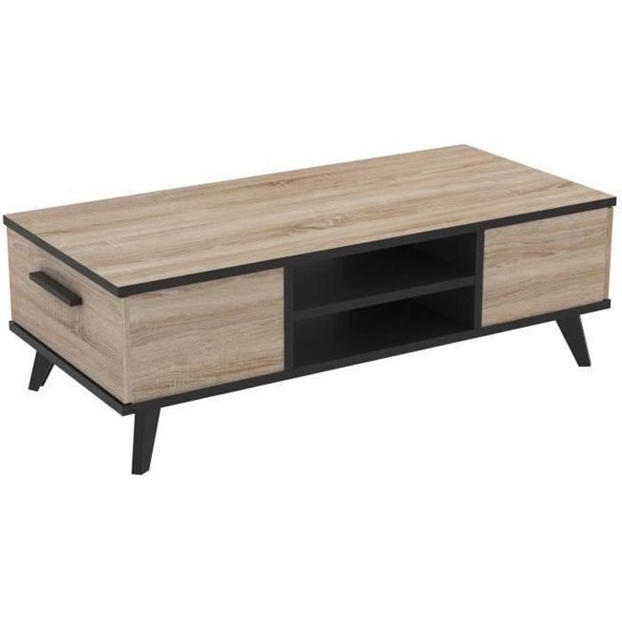 WAYNE Table basse - Décor chêne brossé et noir mat - Contemporain - L 106 x l 50,1 cm