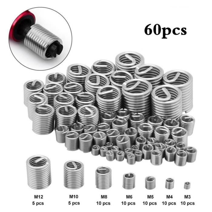Kit de réparation de filetage filetage d'insertion de fil en acier inoxydable insert de réparation de filetage 60pcs M3 M4 M5 -LIS
