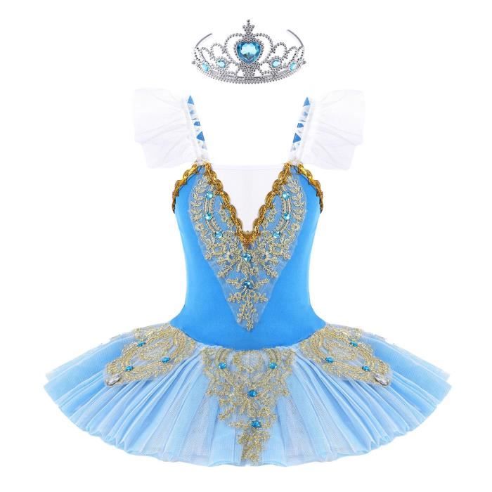 CHICTRY Enfant Fille Tutu Danse Classique Ballet Justaucorps sans Manches Volant 3-12 Ans Type B Bleu