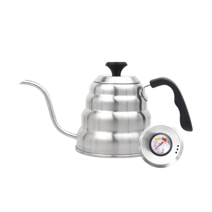 1.2L Acier inoxydable Main Brewed Coffee Pot Goose Bec Bouilloire Bouilloire Rétrécit Bouche Cafe Café avec thermomètre