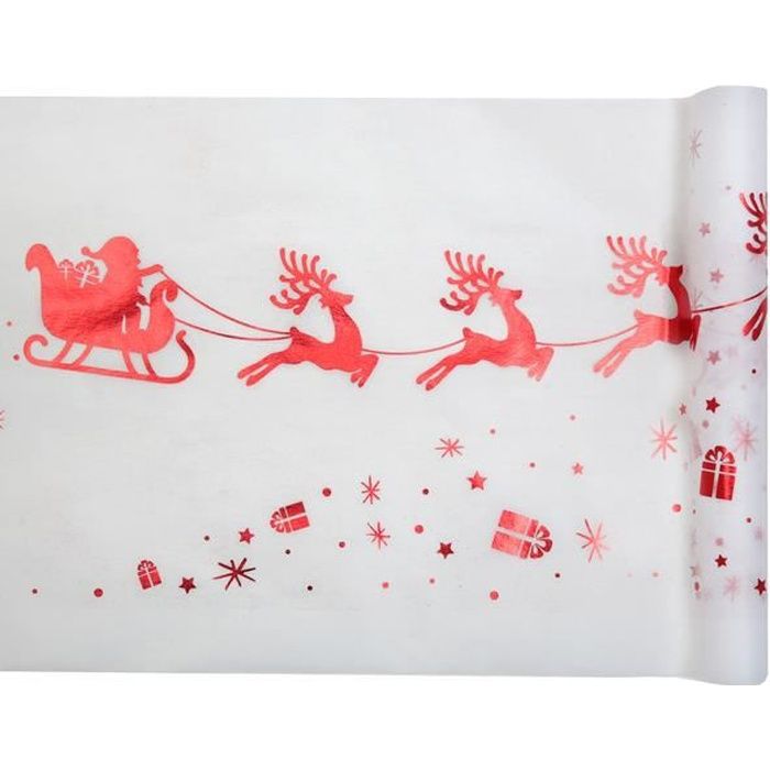 CHEMIN DE TABLE NOEL TRAINEAU ROUGE