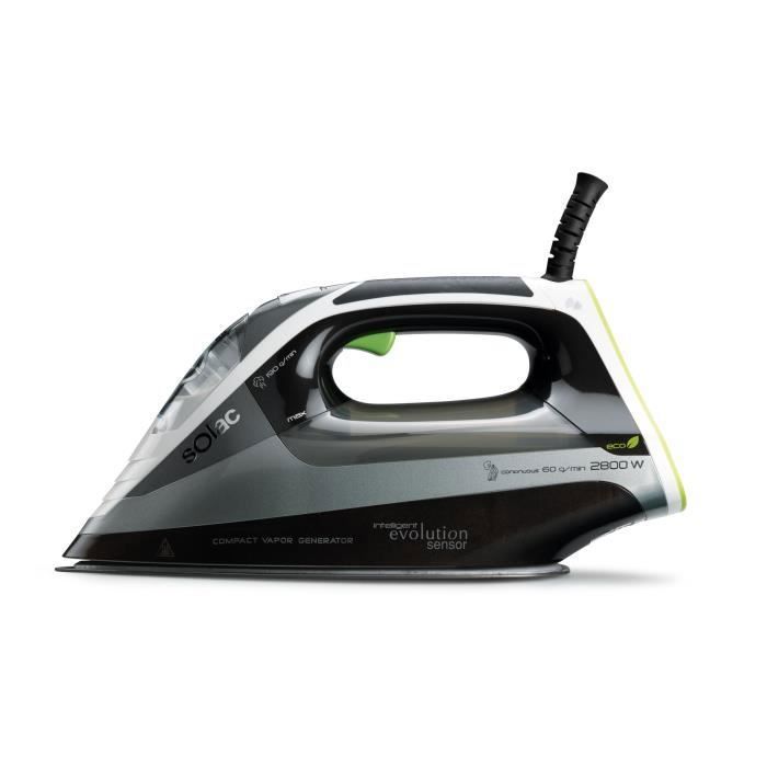 Solac CVG9512, Fer à vapeur, Semelle en céramique, 190 g-min, Noir, Gris, 2800 W