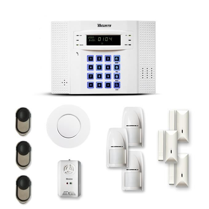Alarme maison sans fil DNB 3 à 4 pièces mouvement + intrusion + détecteur de fumée + gaz - Compatible Box internet