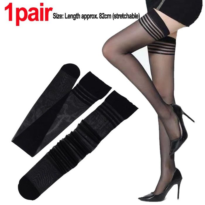 🔹 Grandes Chaussettes Hautes Dentelle Noir – Au-dessus Du Genou, Taille Unique