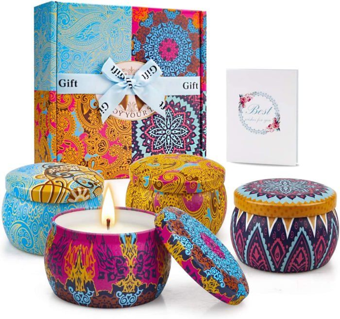 Lot De 9 Bougies Parfumées En Cire De Soja - Coffret Cadeau Femme - Parfums Fraise, Lavande, Café Caramel… - 108h De Combustion - 7