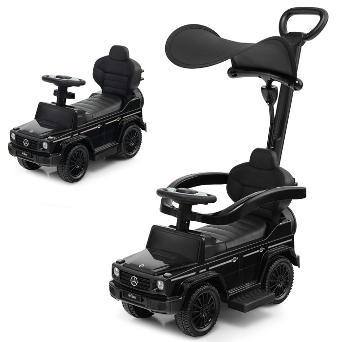 Voiture Porteur Enfant COSTWAY Mercedes-Benz 3 En 1 - Pousser/Marche/Glisser - Volant Sonore - 18-36 Mois Noir