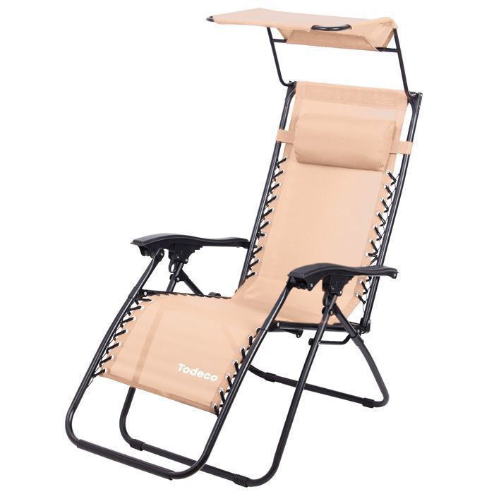 Chaise longue - TODECO - Transat pliable - Pare-soleil réglable - Textilène UV & imperméable - Cadre acier anti-corrosion 100 kg Chaise longue - TODECO - Transat pliable - Pare-soleil réglable - Textilène UV & imperméable - Cadre acier anti-corrosion 100 kg