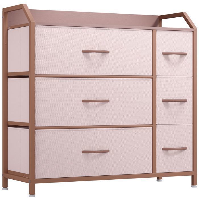 KOMFOTTEU Commode avec 7 Tiroirs en Tissu Pliables, Armoire de Rangement avec Pieds Ajustables, Meuble de Rangement avec Tiroirs de 3 Tailles, Tons Bruns généraux, 80 x 29 x 79 cm