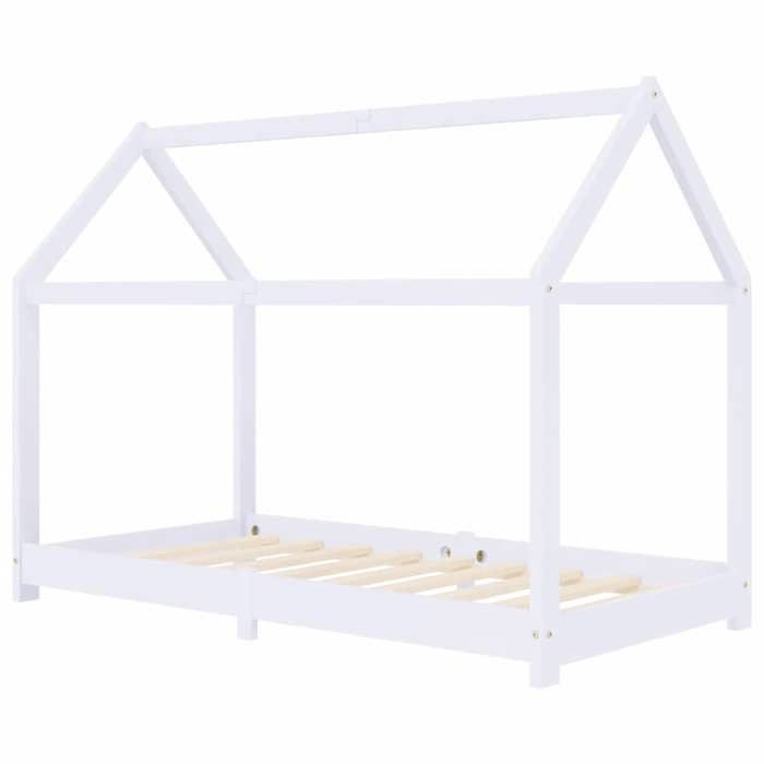 Lit simple - VIDAXL - 80x160 cm - Bois de pin massif - Blanc - 1 place - Prix Bas