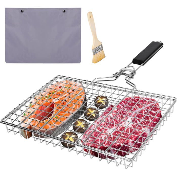 Panier grille pour barbecue en acier inoxydable panier poisson avec poigne portable PZCC