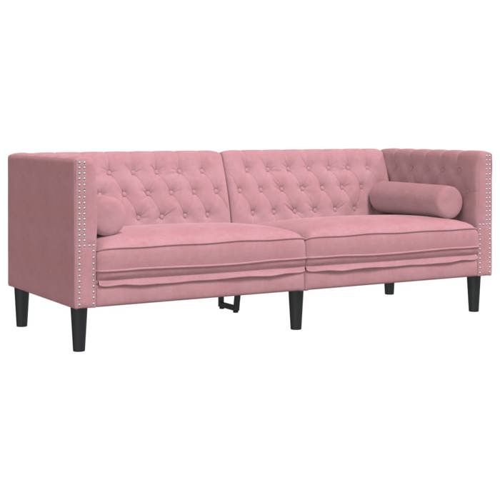 LMT - TOP@Canapé Chesterfield avec traversins 3 places - Sofa 2/3 personnes Classique - rose velours CC21675