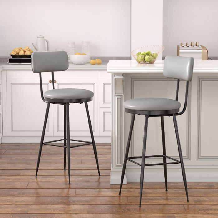 Lot de 2 Tabouret de Bar Chaise de Cuisine Siège Rembourré Tabourets Hauts en Cuir pour Cuisine Bar Gris