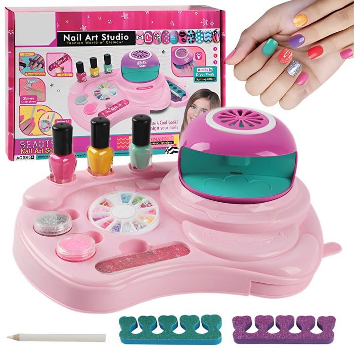 Kit Manucure Et Maquillage Pour Enfant Fille – Vernis Lavable, Autocollants, Séchoir, Coffret Cadeau 4 à 8 Ans