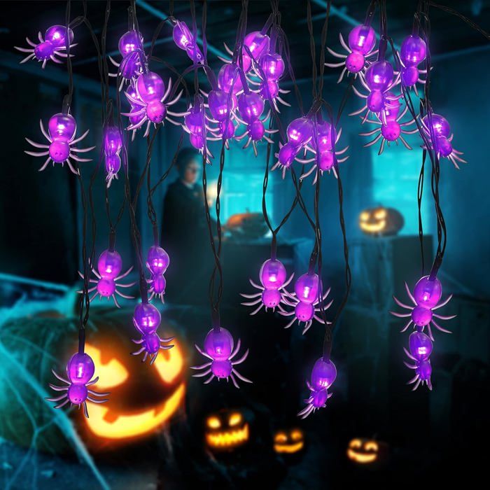 Guirlande lumineuse araignée pour Halloween guirlande lumineuse solaire 30 LED décoratives dextérieur pour Halloween (araignée)