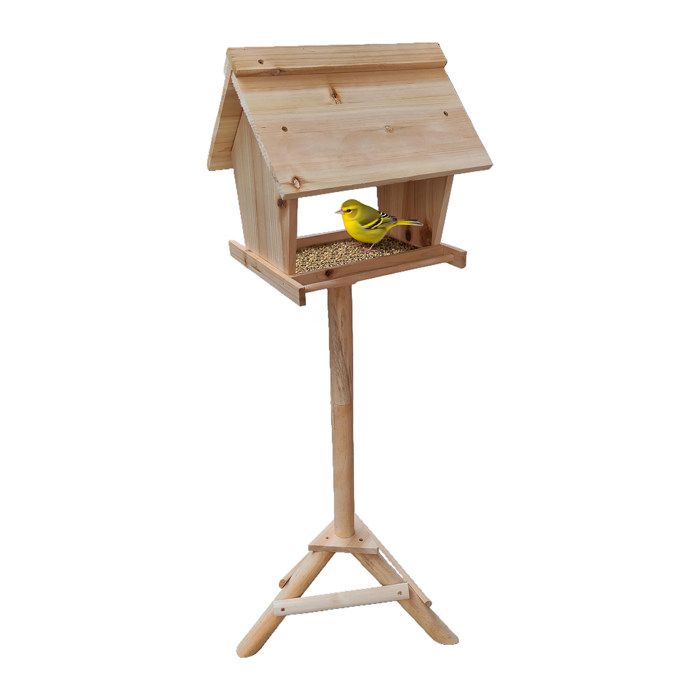Comparer les prix de Relaxdays Mangeoire pour oiseaux sur pied en bois de sapin jardin balcon et terrasse nichoir HBT : 107 x 32 x 27 cm.