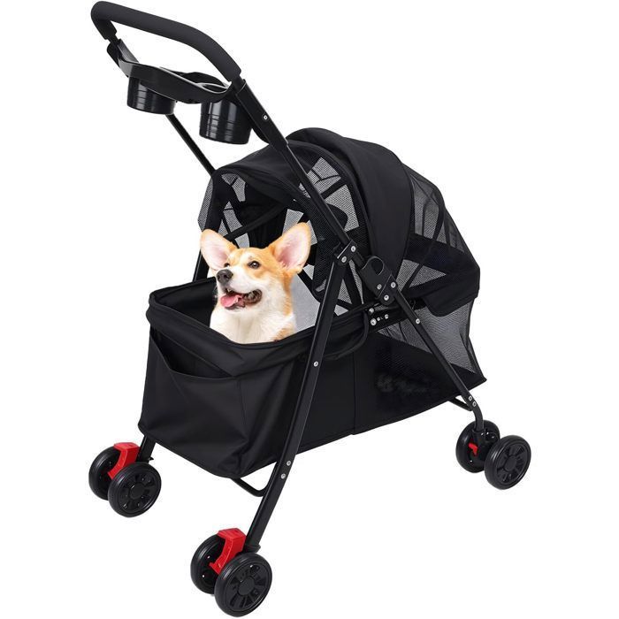 Meilleurs prix pour Poussette chien de taille moyenne poussette pliante à 4 roues pour animaux de compagnie avec porte-gobelet