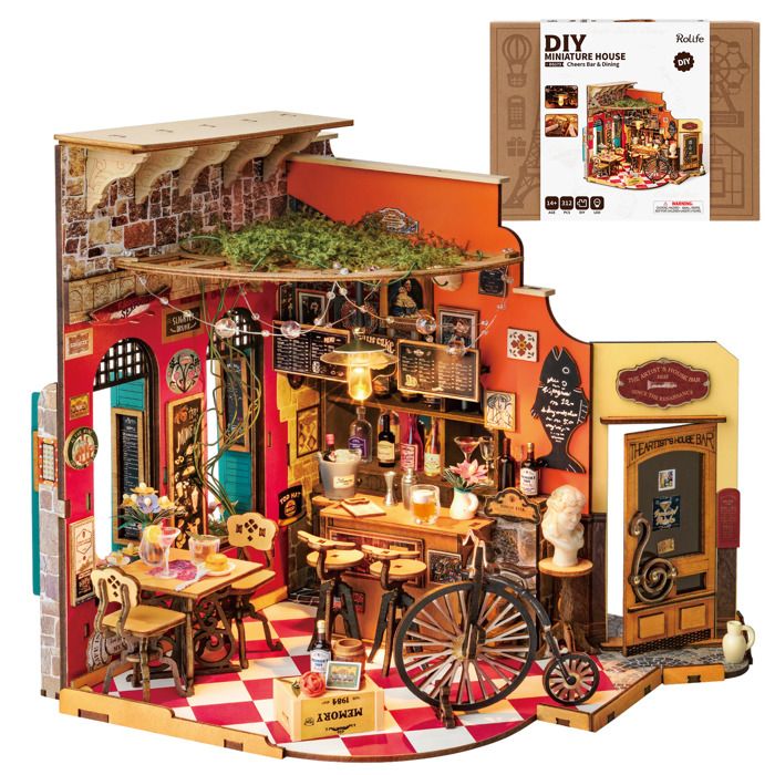 ROBOTIME Maquette Maison Miniature a Construire Librairie, Kit de Construction de Maison Miniature en Bois avec LED, Cadeau Créatif pour Adultes et Enfants