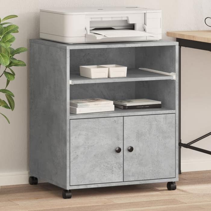Support dimprimante multifonctionnel - VIDAXL - Gris béton - 60x48x74 cm - Bois dingénierie - 4 roulettes - 2 freins