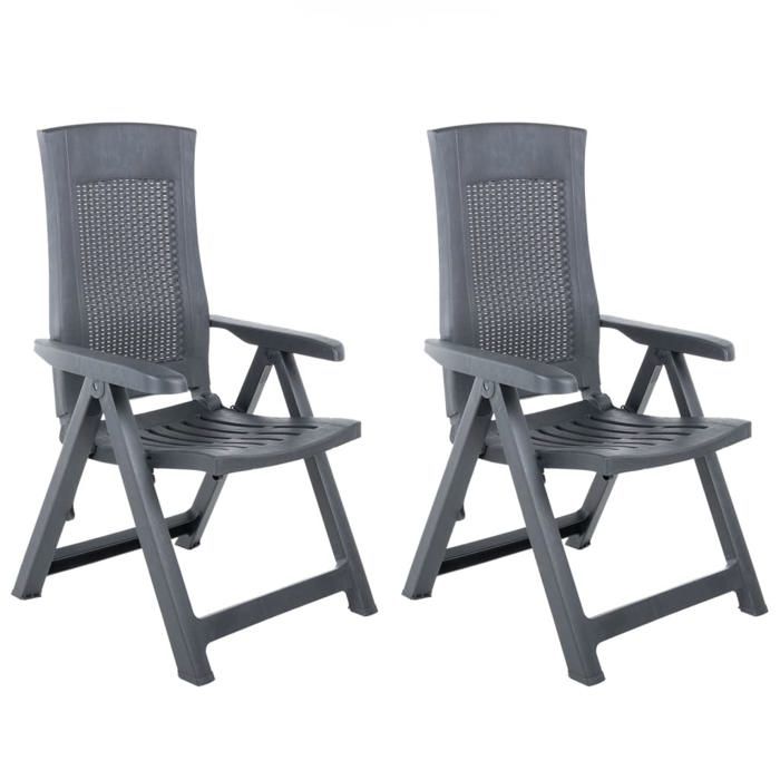 Chaises de jardin inclinables - JILL - Lot de 2 - Plastique - Anthracite - 59x67x106 cm dépliée - 60x88x12 cm pliée