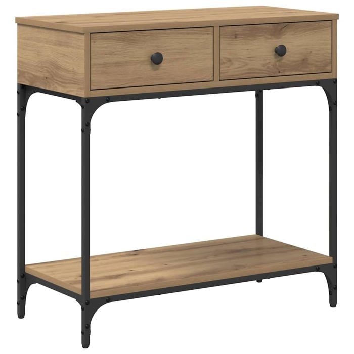 Table console en bois dingénierie - vidaXL - Chêne artisanal - 75x345x75 cm - Rectangulaire - Avec tiroir