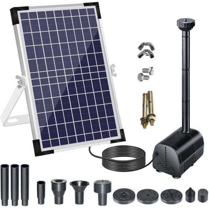 Pompe de fontaine solaire - ZOR® - 18V/10W - 1000L/h - Grand panneau solaire - 3 buses interchangeables